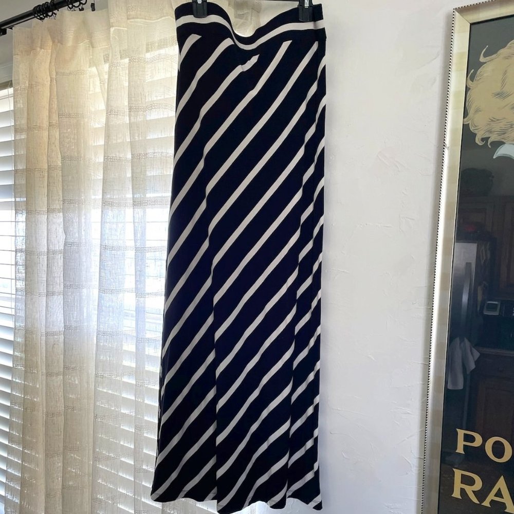 Ann Taylor Dark Blue and White Long Skirt, Elastic Band Waist